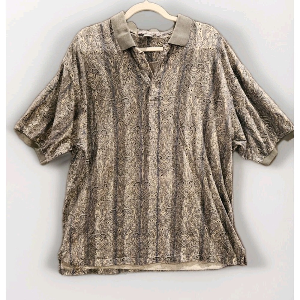 Nicklaus Polo Shirt Mens XXL Gray Paisley Short Sleeve Striped Geometric 484